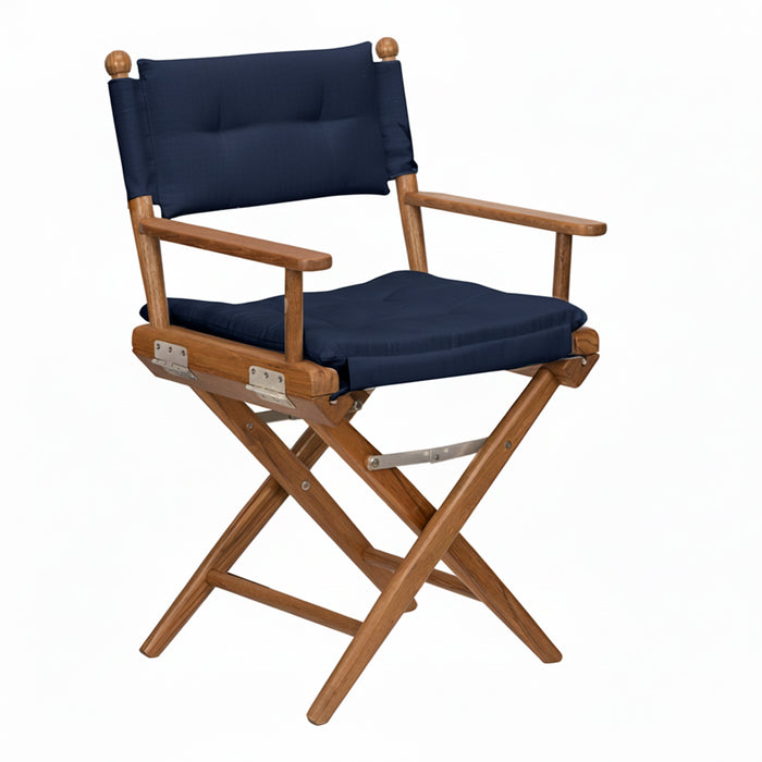 Whitecap 61042 Premium Grade Teak Folding Director's Chair with Navy Sunbrella Fabric Seat Cushions