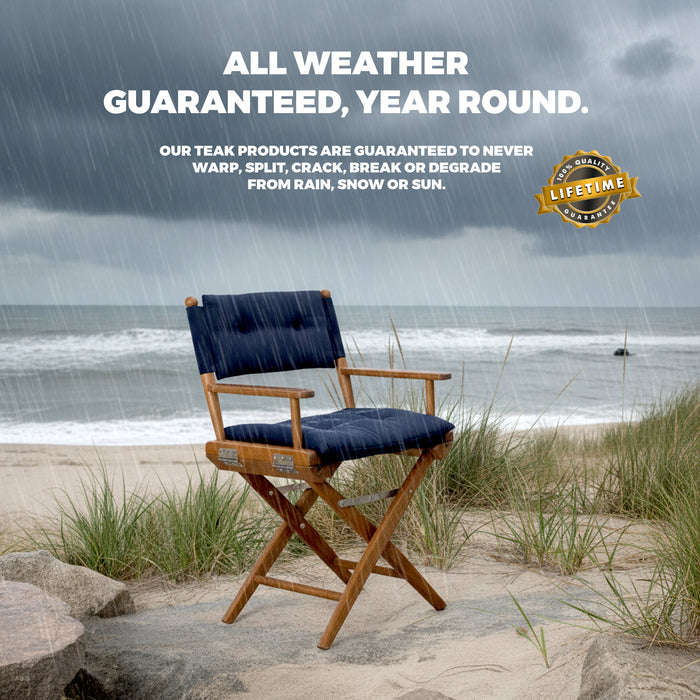 Whitecap 61042 Premium Grade Teak Folding Director's Chair with Navy Sunbrella Fabric Seat Cushions
