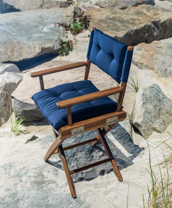 Whitecap 61042 Premium Grade Teak Folding Director's Chair with Navy Sunbrella Fabric Seat Cushions