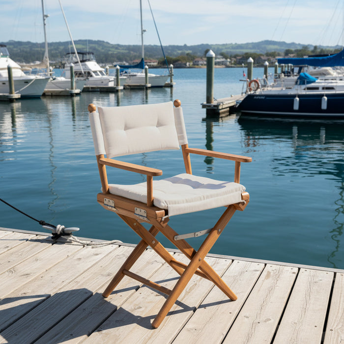 Whitecap 60043 Premium Grade Teak Folding Directors Chair with Pacific Blue Sunbrella Fabric Covers