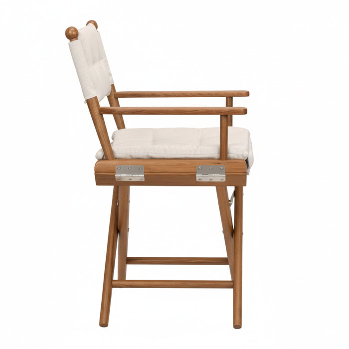 Whitecap 60043 Premium Grade Teak Folding Directors Chair with Pacific Blue Sunbrella Fabric Covers