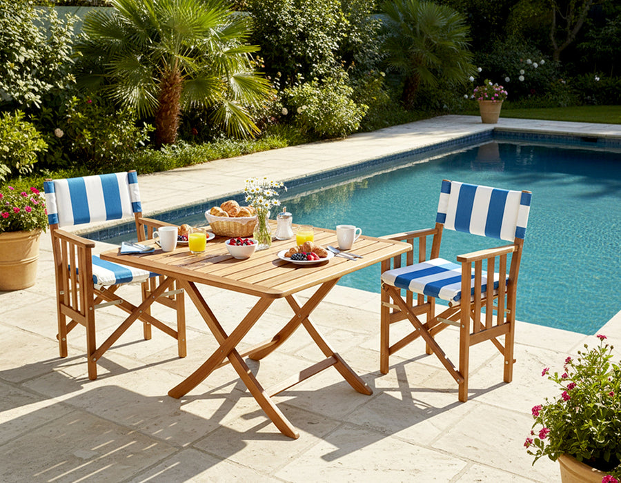 Whitecap 61050 Premium Grade Teak Folding Hemmingway Director's Chair with Cabana Regatta Sunbrella Fabric Seat Cushions