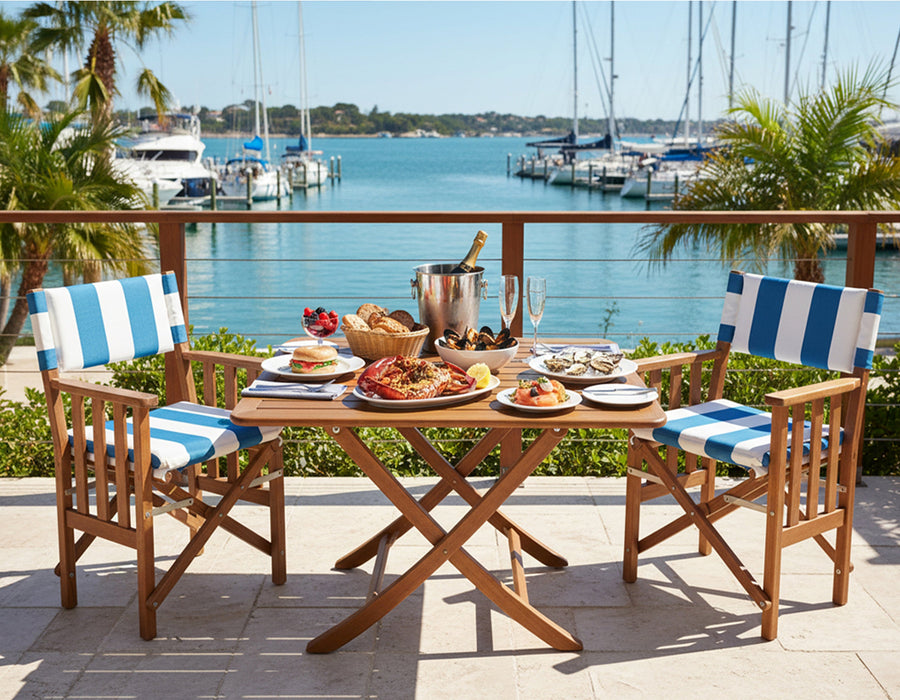 Whitecap 61050 Premium Grade Teak Folding Hemmingway Director's Chair with Cabana Regatta Sunbrella Fabric Seat Cushions