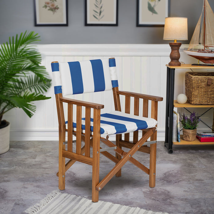 Whitecap 61050 Premium Grade Teak Folding Hemmingway Director's Chair with Cabana Regatta Sunbrella Fabric Seat Cushions