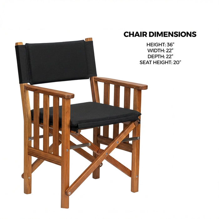 Whitecap 61051 Premium Grade Teak Hemmingway Folding Director's Chair with Black Sunbrella Fabric Seat Cushions