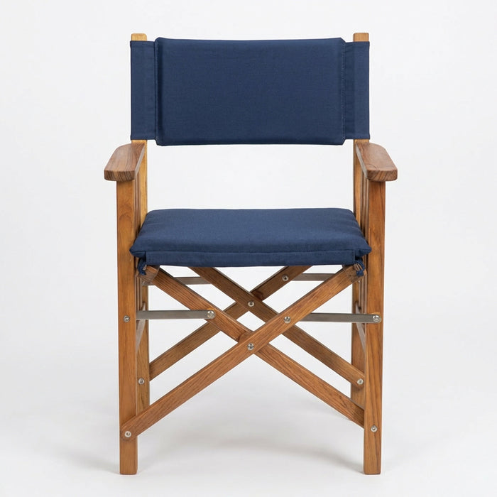 Whitecap 61052 Premium Grade Teak Folding Hemmingway Director's Chair with Navy Sunbrella Fabric Seat Cushions