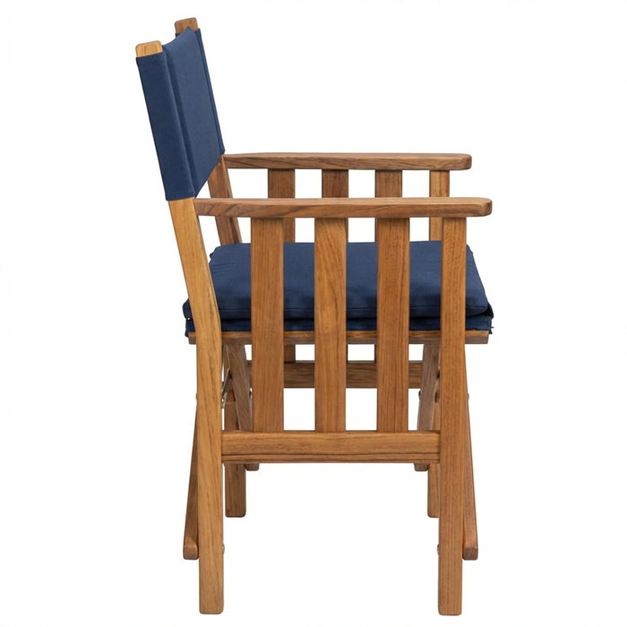 Whitecap 61052 Premium Grade Teak Folding Hemmingway Director's Chair with Navy Sunbrella Fabric Seat Cushions