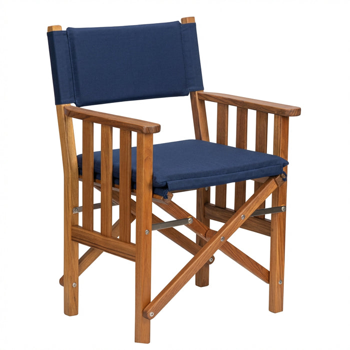 Whitecap 61052 Premium Grade Teak Folding Hemmingway Director's Chair with Navy Sunbrella Fabric Seat Cushions