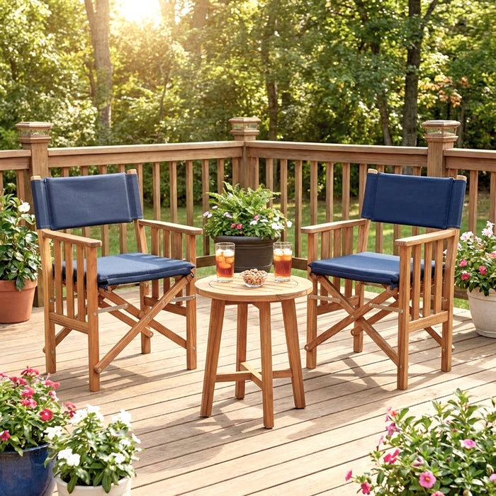 Whitecap 61052 Premium Grade Teak Folding Hemmingway Director's Chair with Navy Sunbrella Fabric Seat Cushions