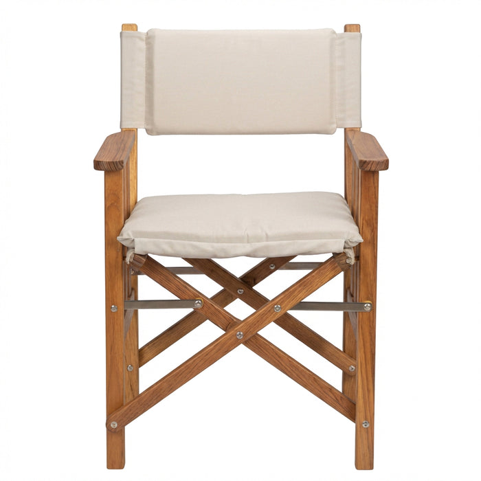 Whitecap 61053 Premium Grade Teak Folding Director's Chair II with Oyster Sunbrella Fabric Seat Cushions