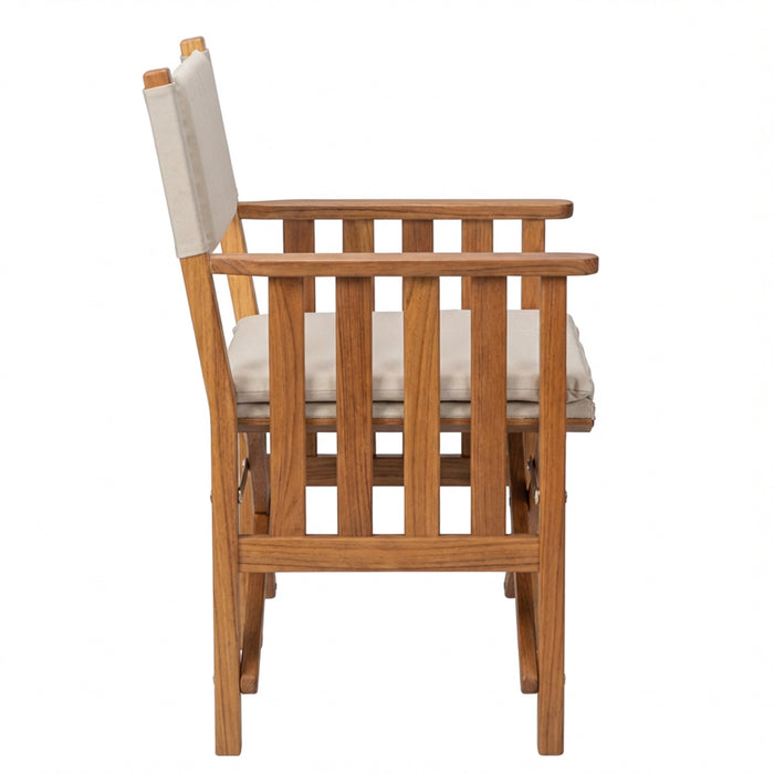 Whitecap 61053 Premium Grade Teak Folding Director's Chair II with Oyster Sunbrella Fabric Seat Cushions
