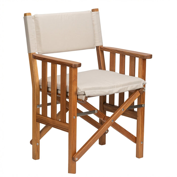 Whitecap 61053 Premium Grade Teak Folding Director's Chair II with Oyster Sunbrella Fabric Seat Cushions
