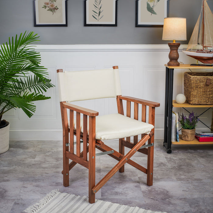 Whitecap 61053 Premium Grade Teak Folding Director's Chair II with Oyster Sunbrella Fabric Seat Cushions