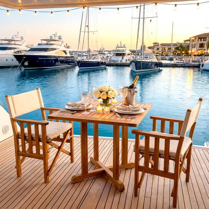 Whitecap 61053 Premium Grade Teak Folding Director's Chair II with Oyster Sunbrella Fabric Seat Cushions