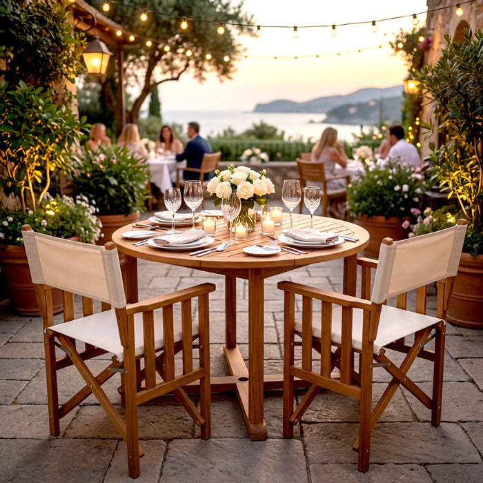 Whitecap 61053 Premium Grade Teak Folding Director's Chair II with Oyster Sunbrella Fabric Seat Cushions
