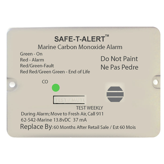 Alarma de monóxido de carbono Safe-T-Alert serie 62 con relé, 12 V, 62-542-Marine-RLY-NC, montaje empotrado, color blanco