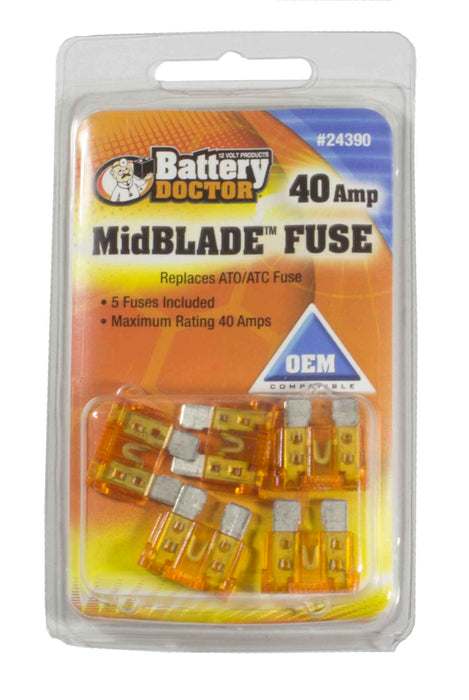 Wirthco 24390 Battery Doctor Midblade ATO/ATC Fuses, 40A, 5/Pk