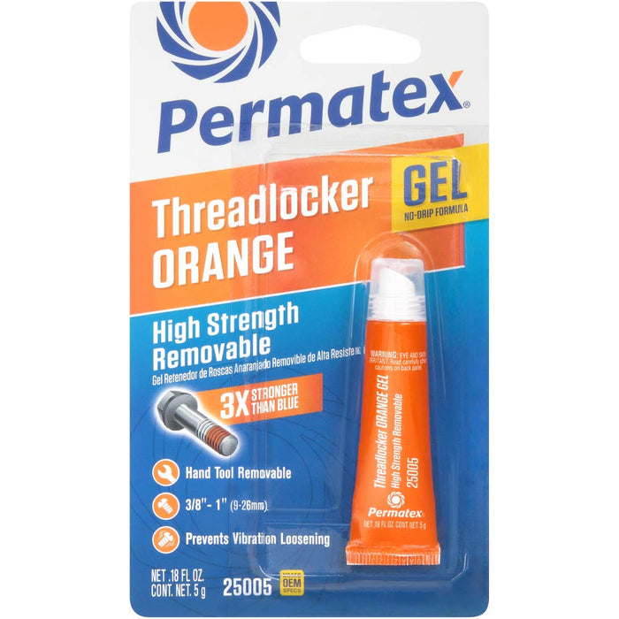 Permatex 25005 High Strength Removable Threadlocker Gel, 5 gr., Orange