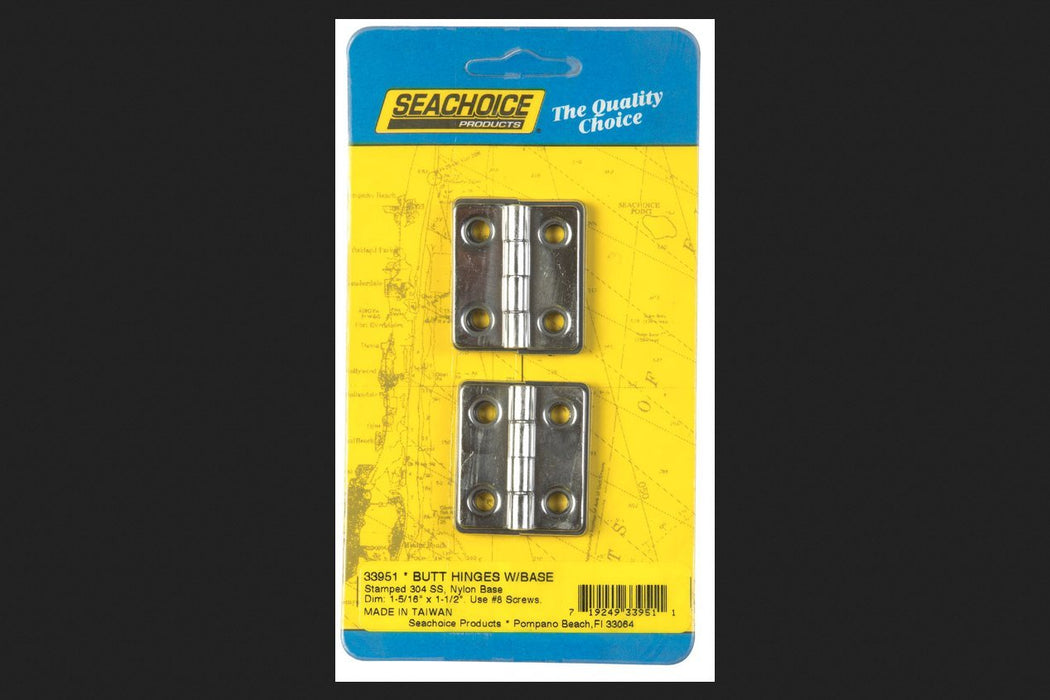 Seachoice 33951 (2) 1-5/16" x 1-1/2" Polished SS Butt Hinges w/ Black Nylon Base, Plate