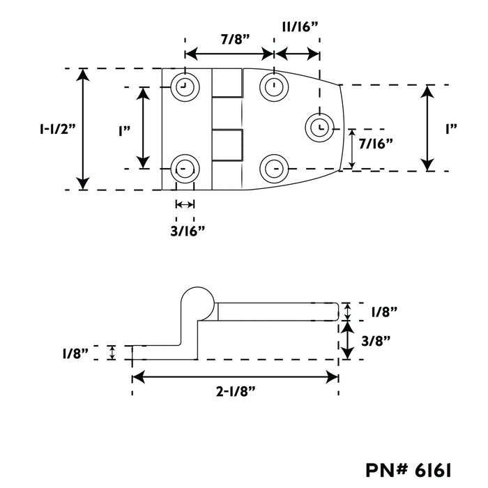Whitecap 6161 Offset Hinge 316 Stainless Steel 1-1/2" x 2-1/4"