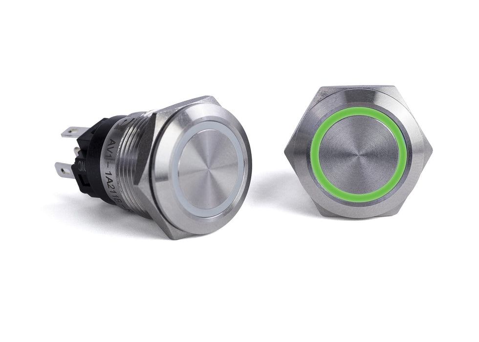 Sierra AV10030G Push-Button Switch, Off/(On), Green Halo LED