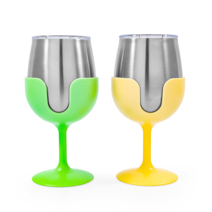Camco 51916 Wine Tumblers, 8 oz., Green & Yellow, 1 pr.