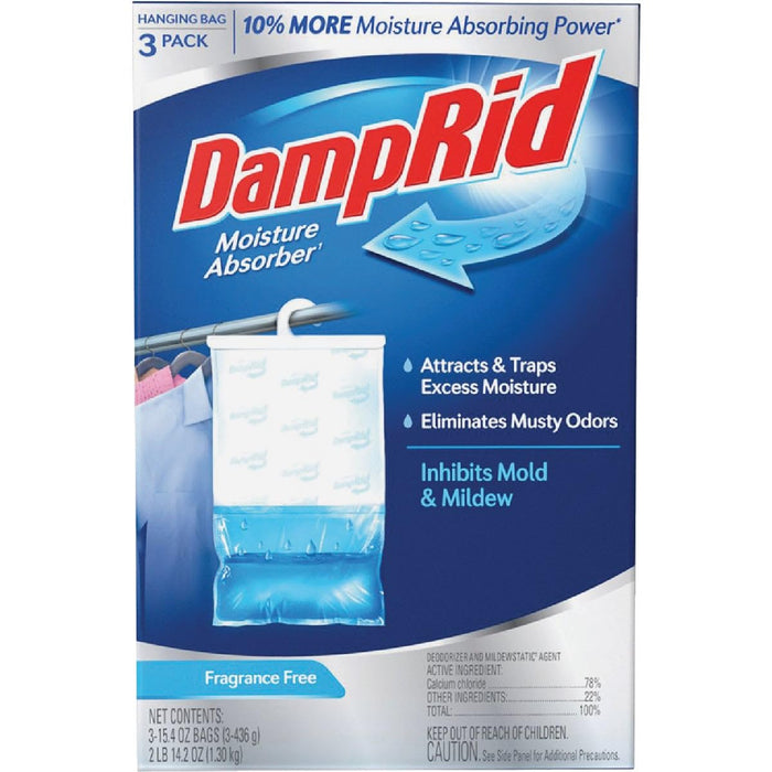 Damp Rid FG83FFESB Hanging Moisture Absorber, Fragrance Free, 15.4 oz. 3/pk