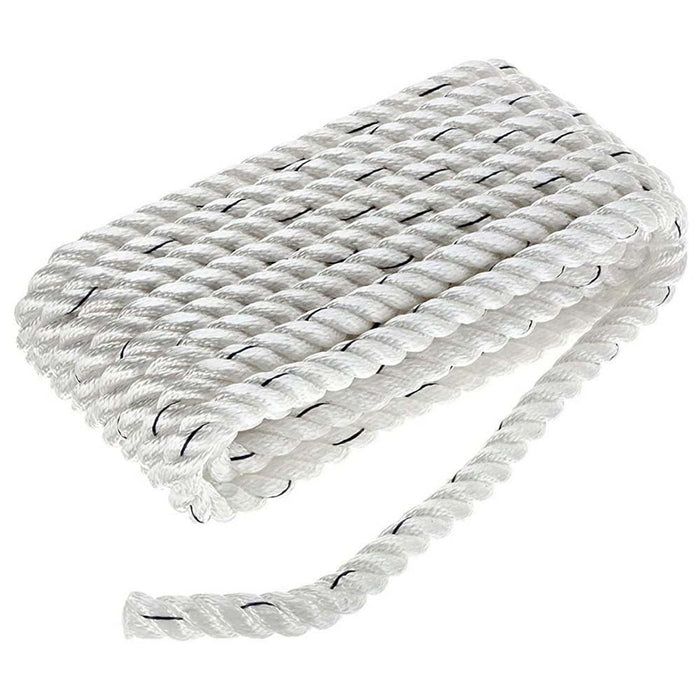 Seachoice 47591 Premium 3-Strand Twisted Nylon Dock Line, White w/ Blue Tracer, 5/8" x 20'