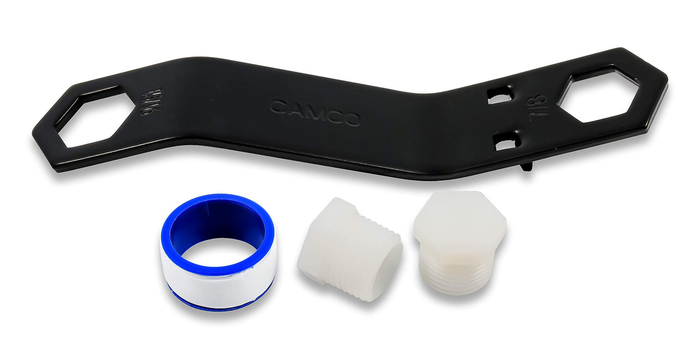 Camco 11633 RV Water Heater Drain Plug Kit (Includes two 1/2-14 NTP Drain Plugs, & Teflon Tape)