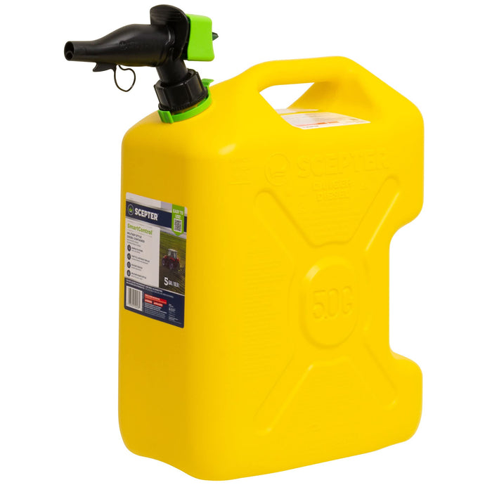 Scepter FSCRVD5 SmartControl Diesel Military Style Fuel Container w/Rear Handle, 5 GAL Yellow