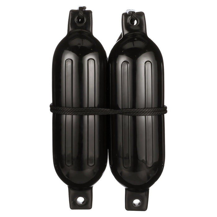 Seachoice DE77236S Black Twin Eye Ribbed Fender Kit, (2) 6.5" x 23" Fenders and (2) 3/8" x 5' Fender Lines