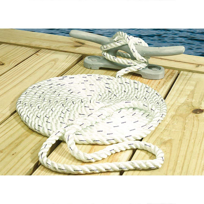 Seachoice 47581 Premium 3-Strand Twisted Nylon Dock Line, White w/ Blue Tracer, 1/2" x 30'