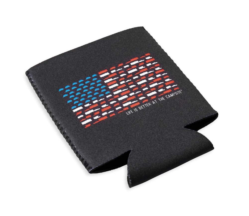 Camco 53378 Life Is Better At The Campsite Can Holder, Black, US Flag