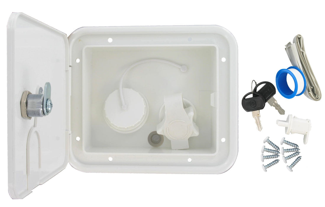 Valterra A01-2004VP Gravity Plastic City Water Inlet/Hatch, White, 1/2" Air Vent, Includes Hardware & Installation Tape