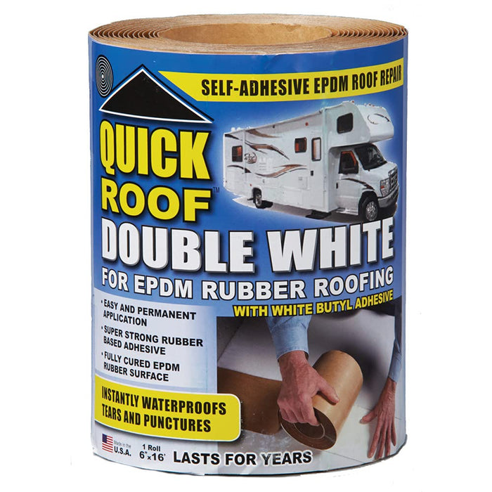 Cofair Products WRQR625 Quick Roof Instant Waterproofing for Rubber Roofs, White Adhesive/White EPDM, 6" x 25'
