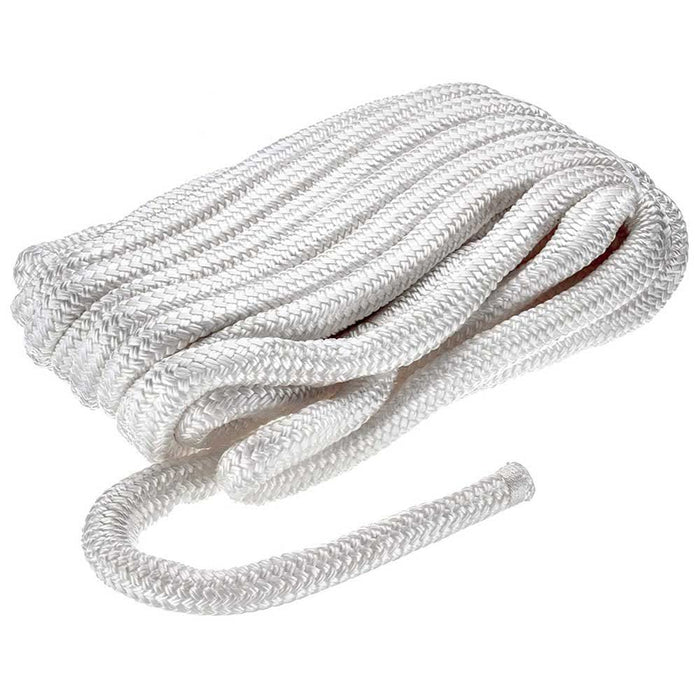 Seachoice Double Braid Nylon Dock Line, White, 5/8 in. X 35 Ft., 15 in. Eye Splice, Pre-Shrunk, Heat Stabilized