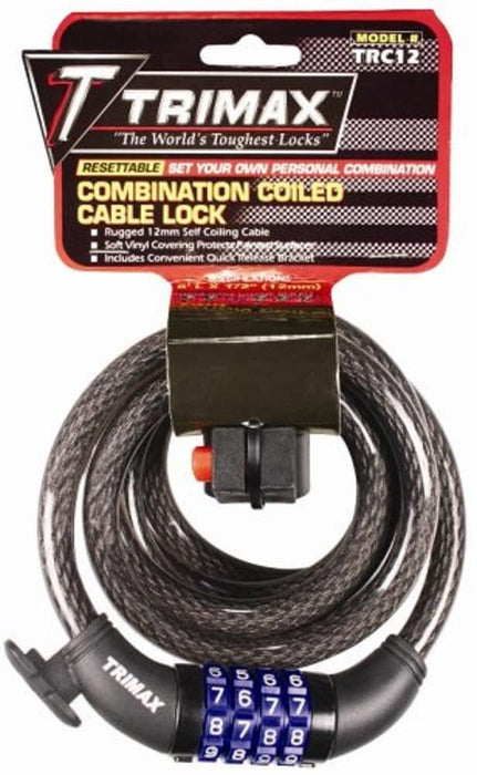 Trimax Locks TRC126 Trimax Quadra-Braid 6' x 12mm Cable Lock w/ Combination &, Quick Release Bracket