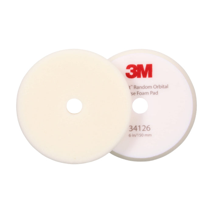 3M 34126 Marine Perfect-It Random Orbital Foam Compounding Pad, 6" Coarse, White 2 Pads/Bag