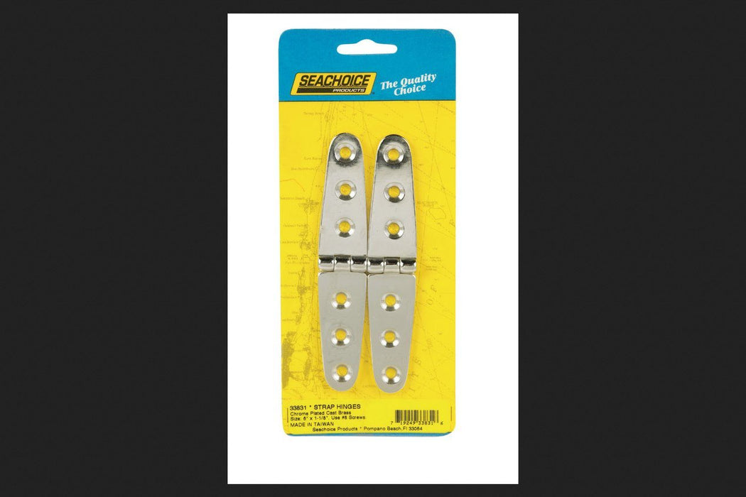 Seachoice 33831 Chrome Plated Brass Strap Hinges (1 Pair Per Pack)