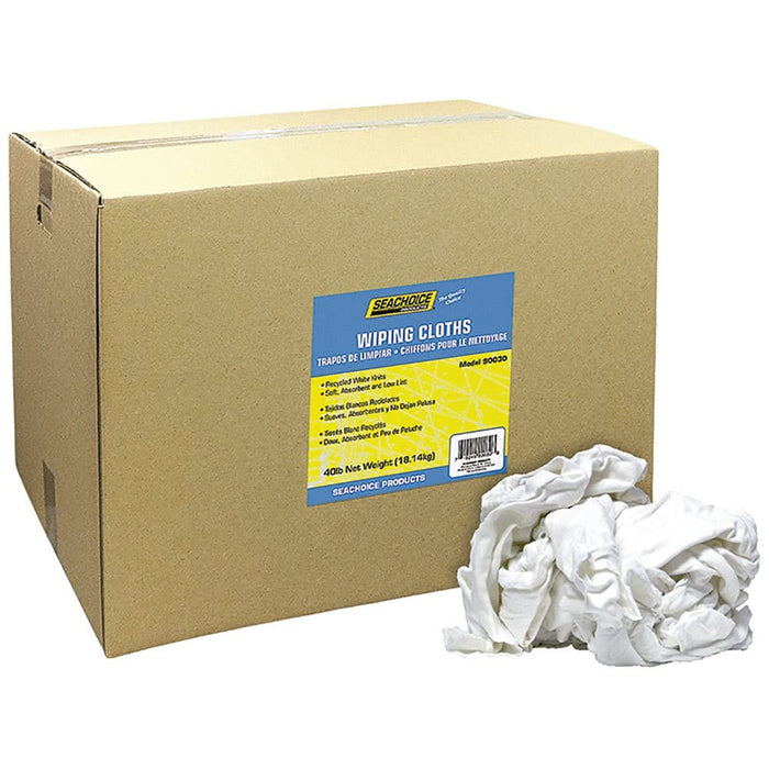 Seachoice 7402-50-SC 90030 Recycled White Knits Wiping Cloths, 40-lb. Box