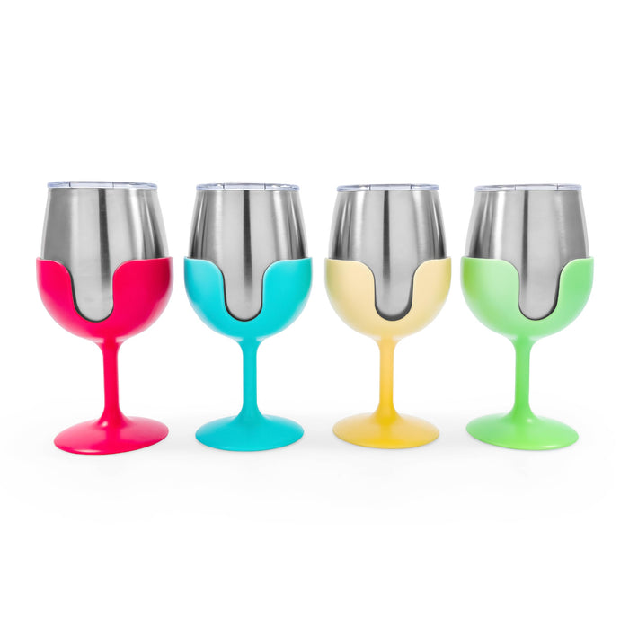 Camco 53068 Wine Tumblers, 8 oz., Pink, Blue, Green & Yellow, 4/pk