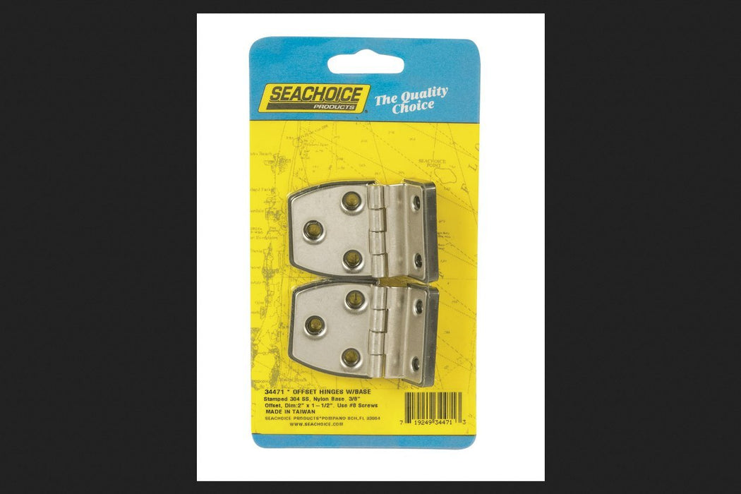 Seachoice 34471 Offset Side Hinges, (2) 2-1/4" x 1-1/2" Polished SS w/Black Nylon Base Plate
