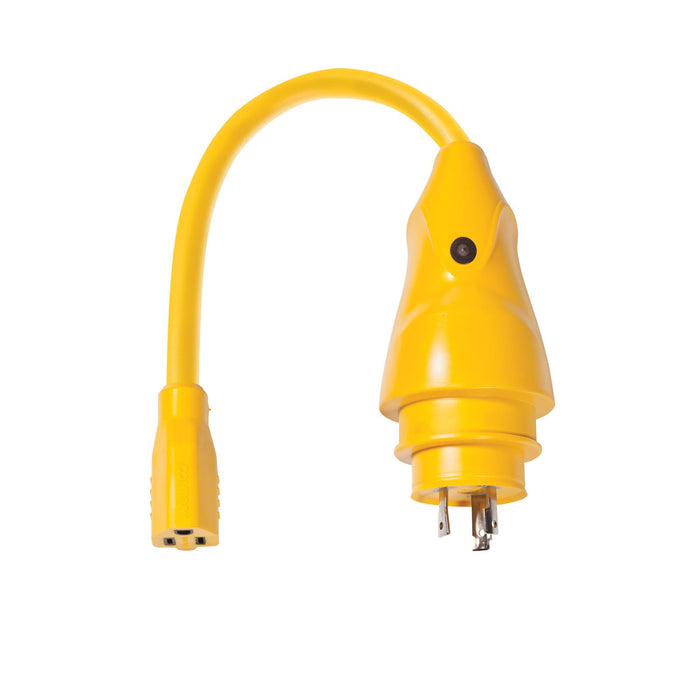 Marinco P30-15 EEL Pigtail Adapter Dock Side Male 30A 125V Locking to Boat Side, Female 15A 125V Straight Blade