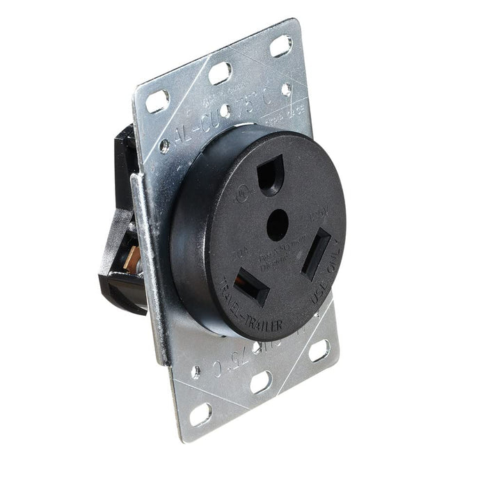 RV Designer S971 AC 30 Amp Receptacle In Plate, 30A / 125V, White