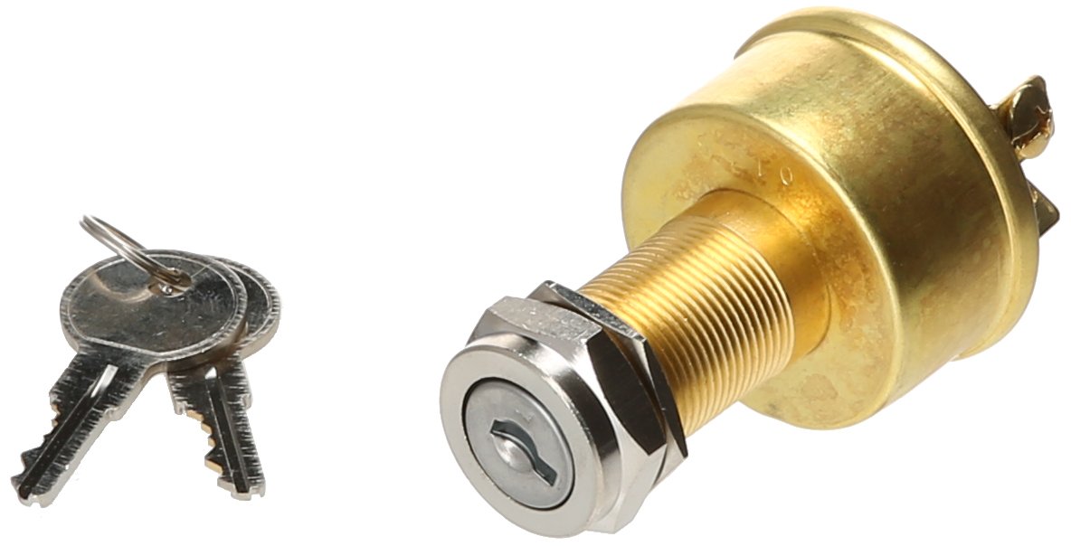 Sierra MP39060-1 Conventional 3 Position 1 1/8" Brass 3 Screw Terminal 12V 15, Amp Ignition Starter Switch