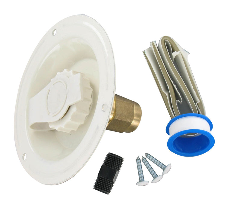 Valterra A01-0177LFVP Brass Check Valve 1/2" RV Inlet, Colonial White, Includes Tape, Male Nipple & Hardware, Carded