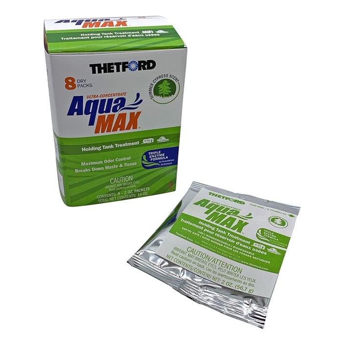 Thetford 96674 Aquamax Holding Tank Treatment, 8-Pack 2oz Dry Packets, Summer Cypress Sent