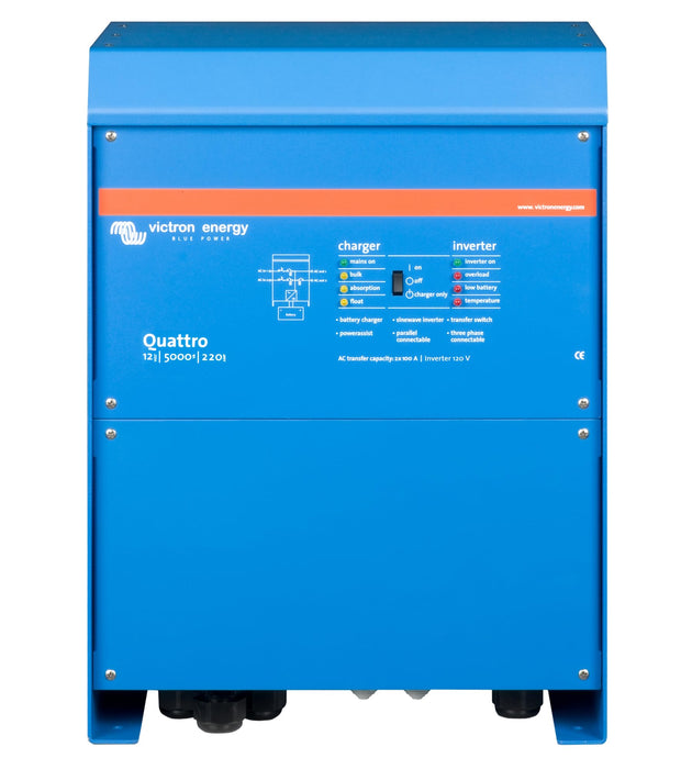 Victron Quattro Inverter/Charger 12 VDC - 5000W -Dual 100AMP 120VAC Inputs - Auto Transfer Switch - 200AMP Battery Charger - Stackable