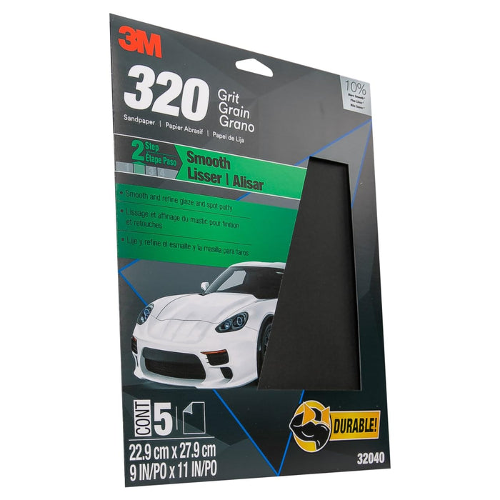 3M 32040 Imperial 9" x 11" P320 Grade Wet or Dry Paper Sheets 5 Pack