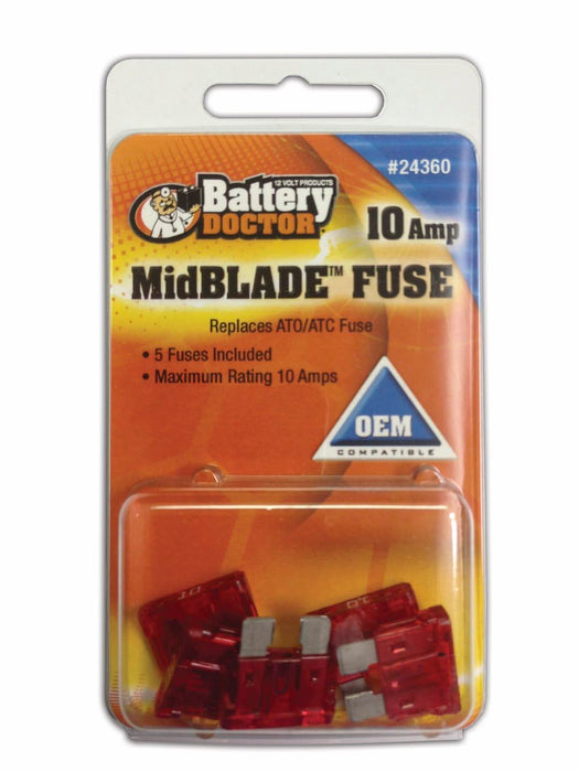 Wirthco 24370 Battery Doctor Midblade ATO/ATC Fuses, 20A, 5/Pk